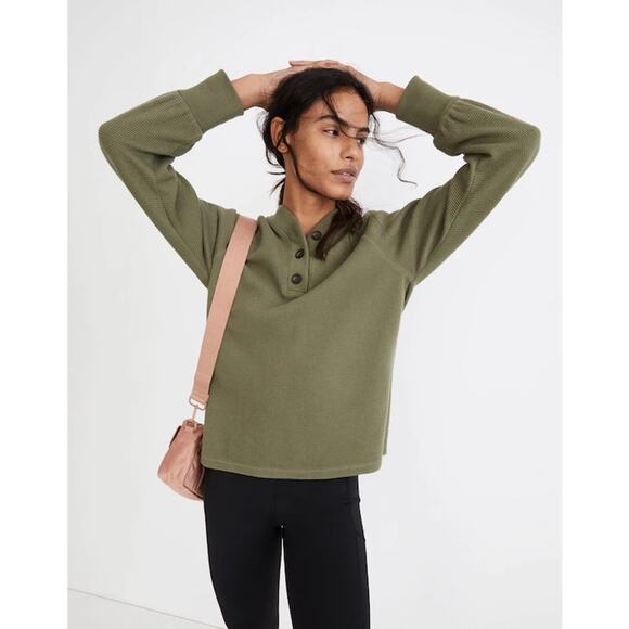 Madewell Tops - Madewell Textured Waffle V-Neck Henley Sweatshirt in Faded Palm Size Medium‎